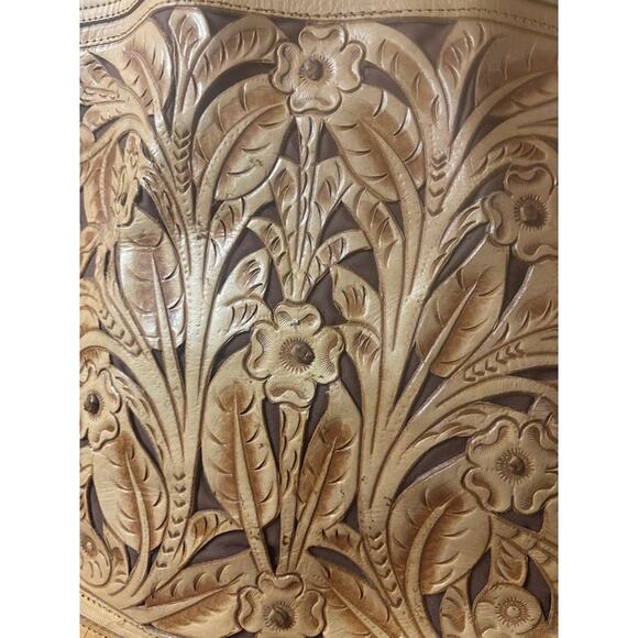 Vintage Hand Tooled Tan Brown Leather Hand / Shoulder Bag Floral Hippie Boho 70s - Picture 5 of 11